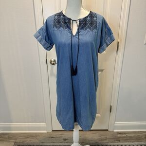 Old Navy Denim Chambray Dress Midi Embroidered Boho Cottage Core S/P